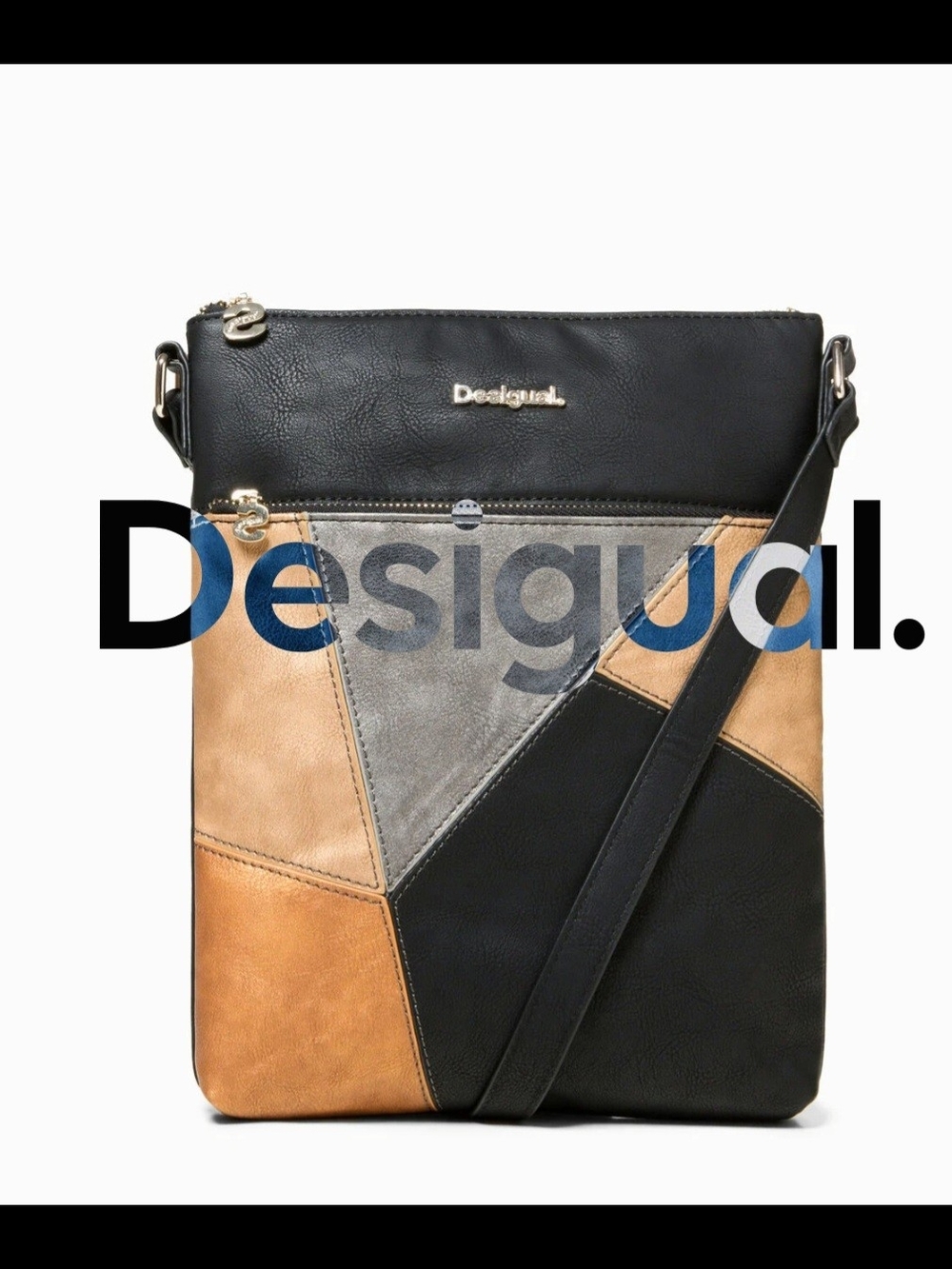 ❗️ DESIGUAL  Patchwork Leather Crossbody Bag in Black & Brown , UNISEX LIKE NEW❗